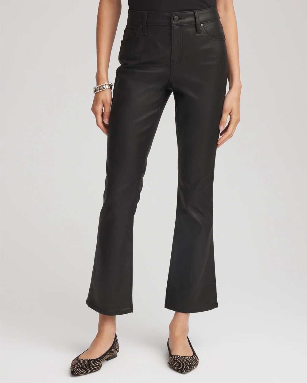 Chico's | Coated Girlfriend Cropped Flared Jeans/ Black