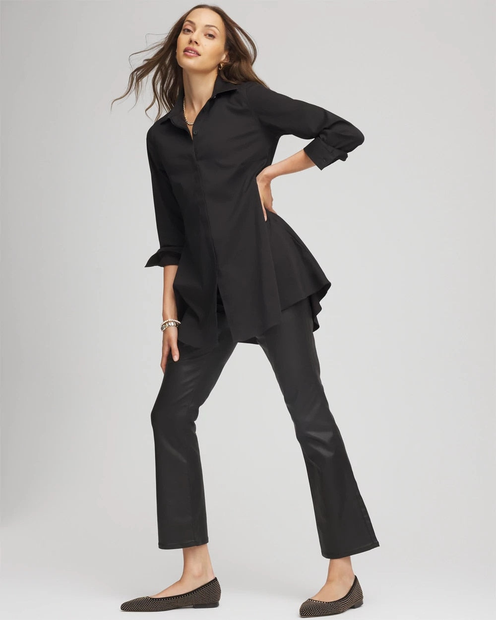 Chico's | Coated Girlfriend Cropped Flared Jeans/ Black