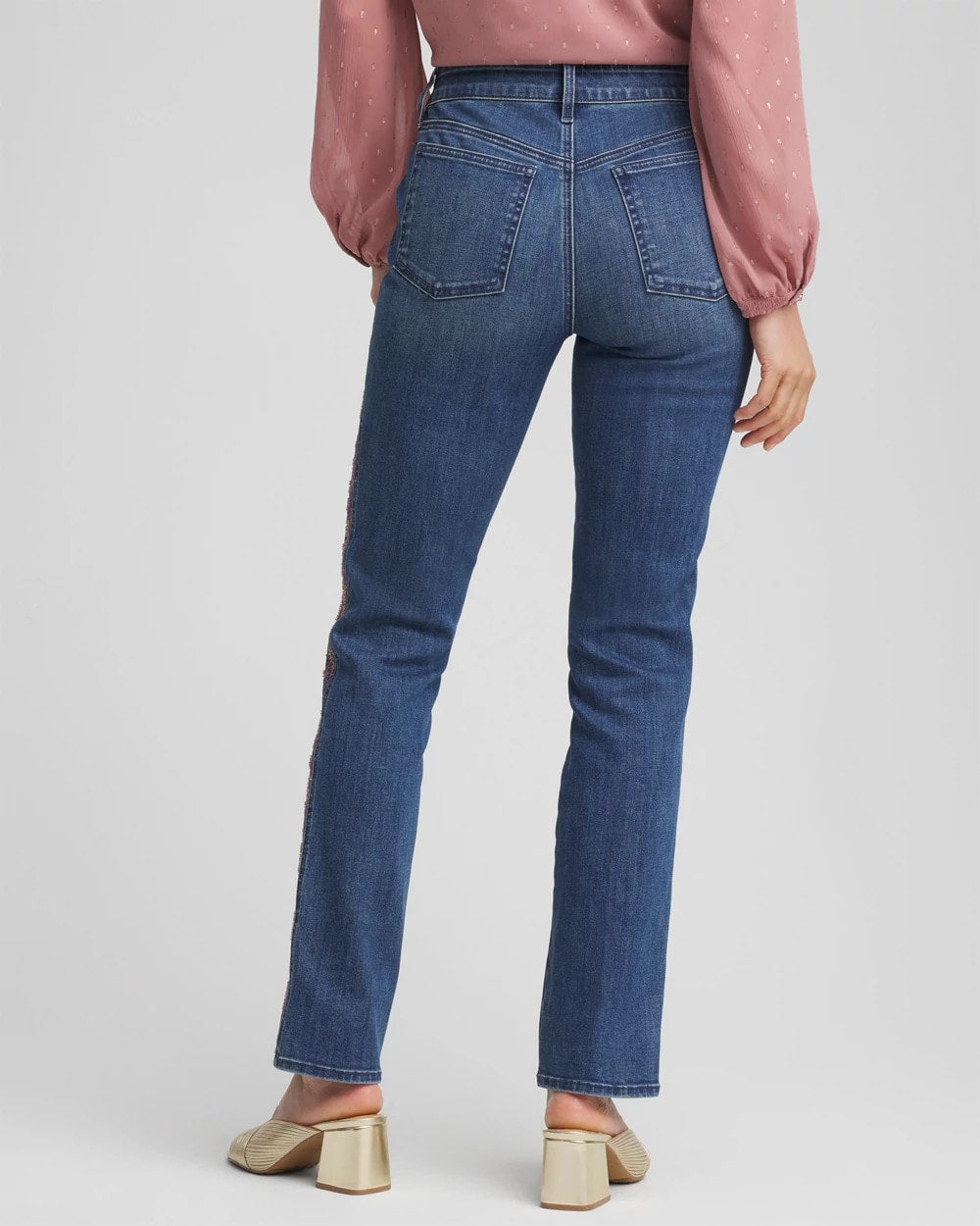 Chico's | Lace Embroidered Pull-On Straight Jeans/ Alpine Indigo