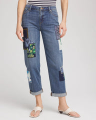 Chico's | Boyfriend Patchwork Cropped Jeans/ Whimsical Indigo