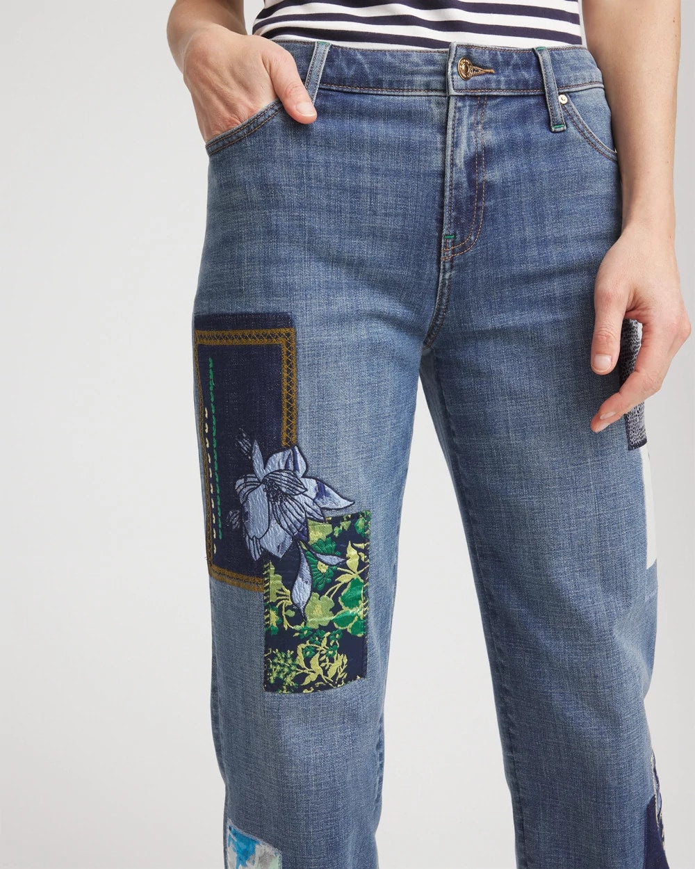 Chico's | Boyfriend Patchwork Cropped Jeans/ Whimsical Indigo