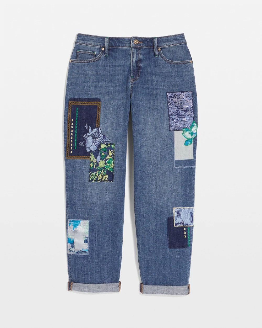 Chico's | Boyfriend Patchwork Cropped Jeans/ Whimsical Indigo