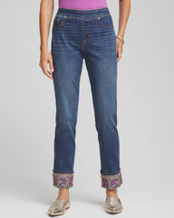 Chico's | Embellished Pull-On Slim Ankle Jeggings/ Buttercup Indigo