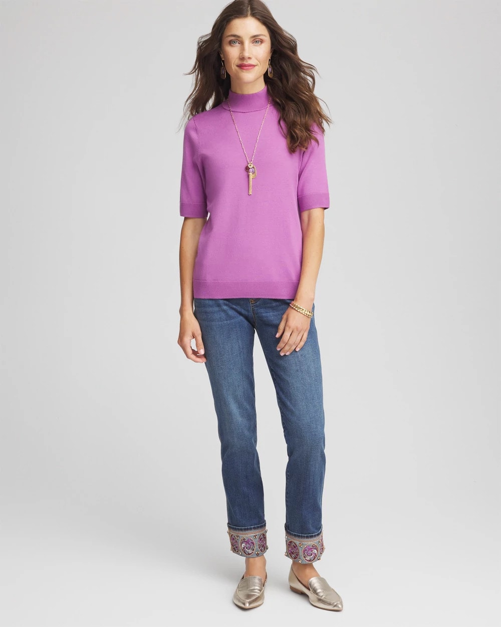 Chico's | Embellished Pull-On Slim Ankle Jeggings/ Buttercup Indigo