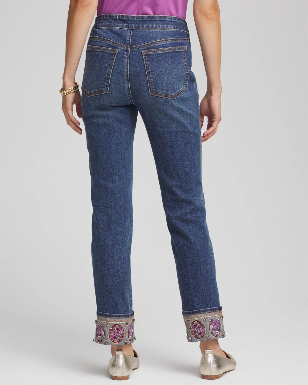 Chico's | Embellished Pull-On Slim Ankle Jeggings/ Buttercup Indigo