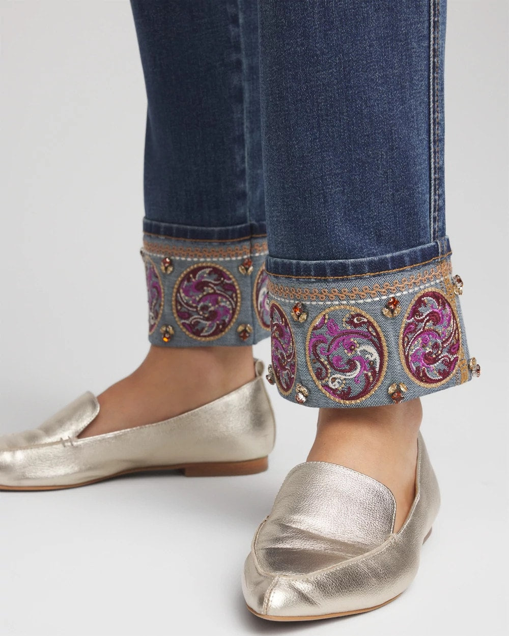 Chico's | Embellished Pull-On Slim Ankle Jeggings/ Buttercup Indigo