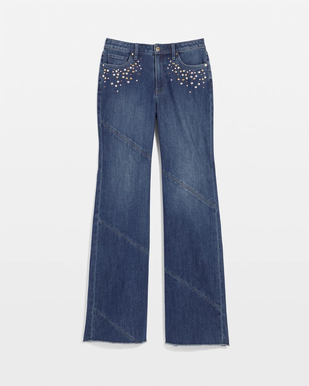 Chico's | Embellished Frayed Flared-Leg Jeans/ Irvina Indigo