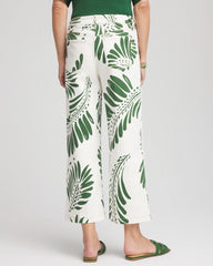 Chico's | Palm-Frond-Motif Pull-On Wide-Leg Cropped Jeans/ Ecru
