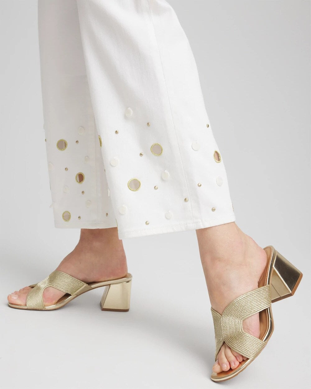 Chico's | Pull-On Embellished Straight-Leg Cropped Jeans/ Alabaster