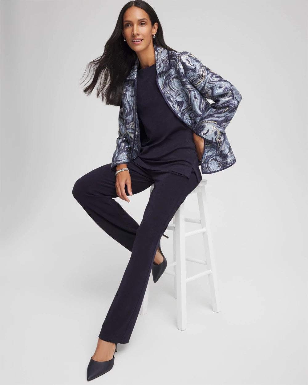 Chico's | Travelers™ Jacquard Swirl Jacket/ Travelers India Ink