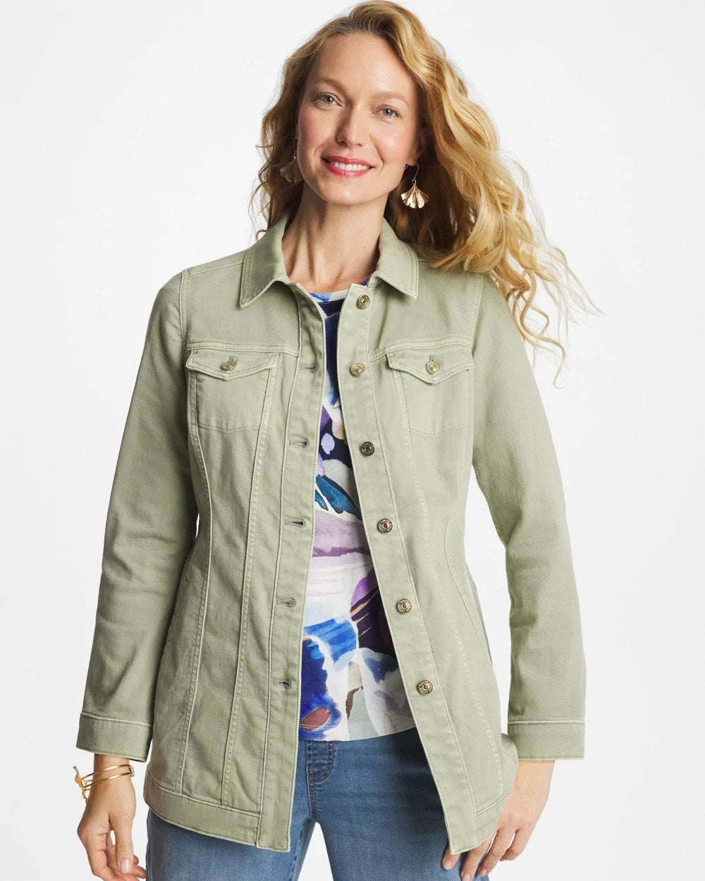 Chico's | Elongated Belted Denim Jacket/ Seagrass Green