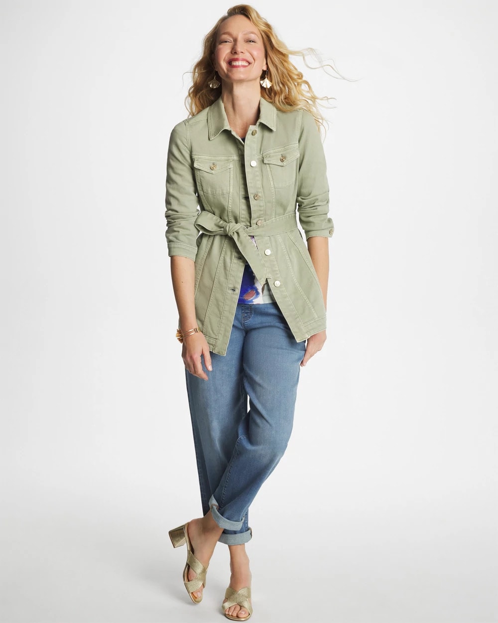 Chico's | Elongated Belted Denim Jacket/ Seagrass Green
