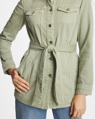 Chico's | Elongated Belted Denim Jacket/ Seagrass Green