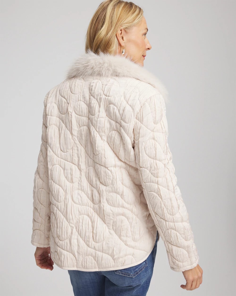 Chico's | Quilted Faux Fur Collar Jacket/ Cream
