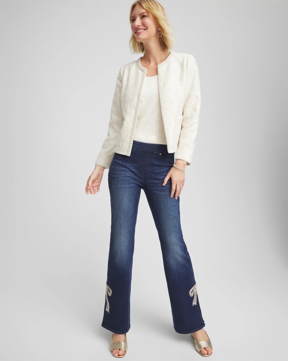 Chico's | Pearl Trim Tweed Jacket/ English Cream