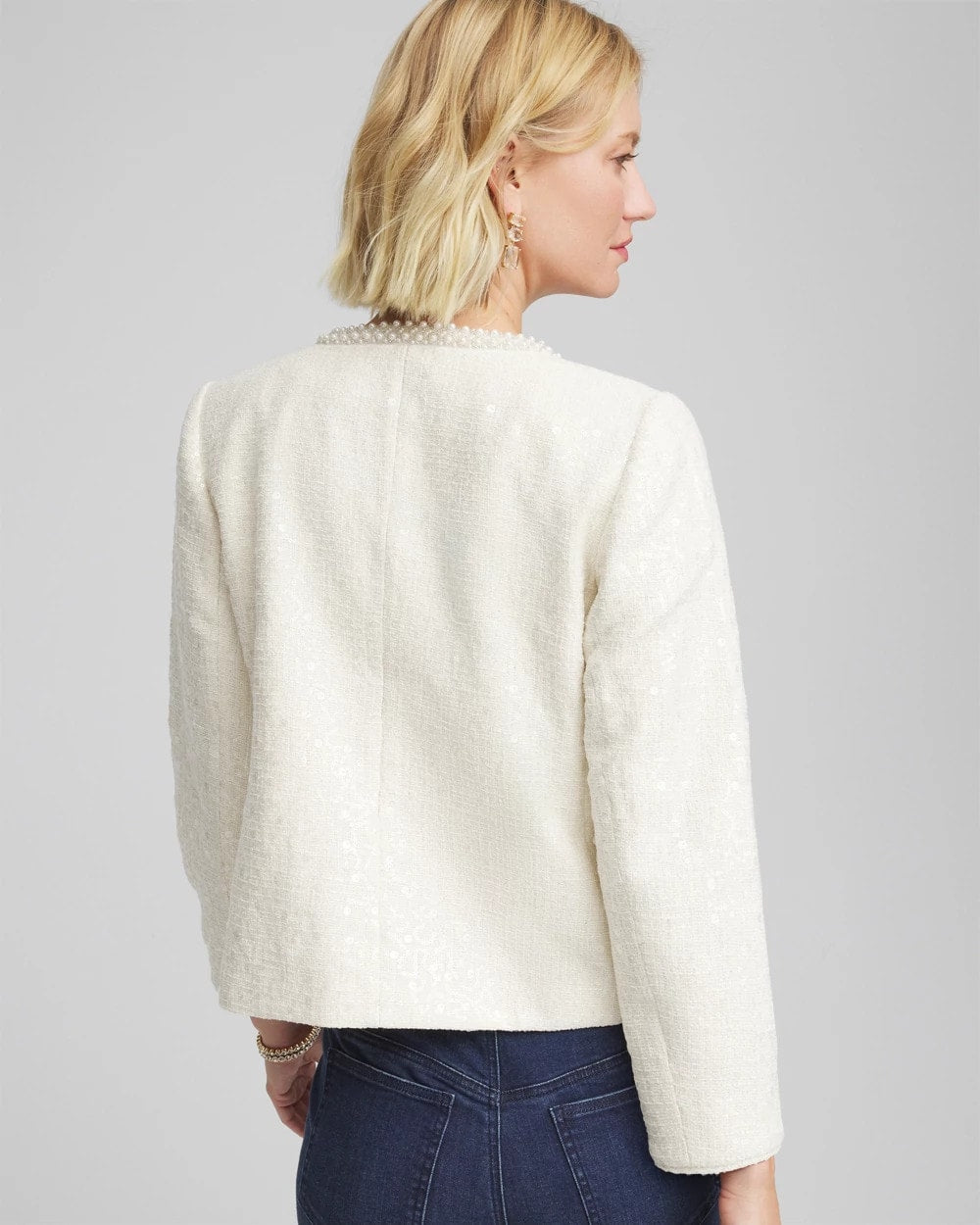 Chico's | Pearl Trim Tweed Jacket/ English Cream