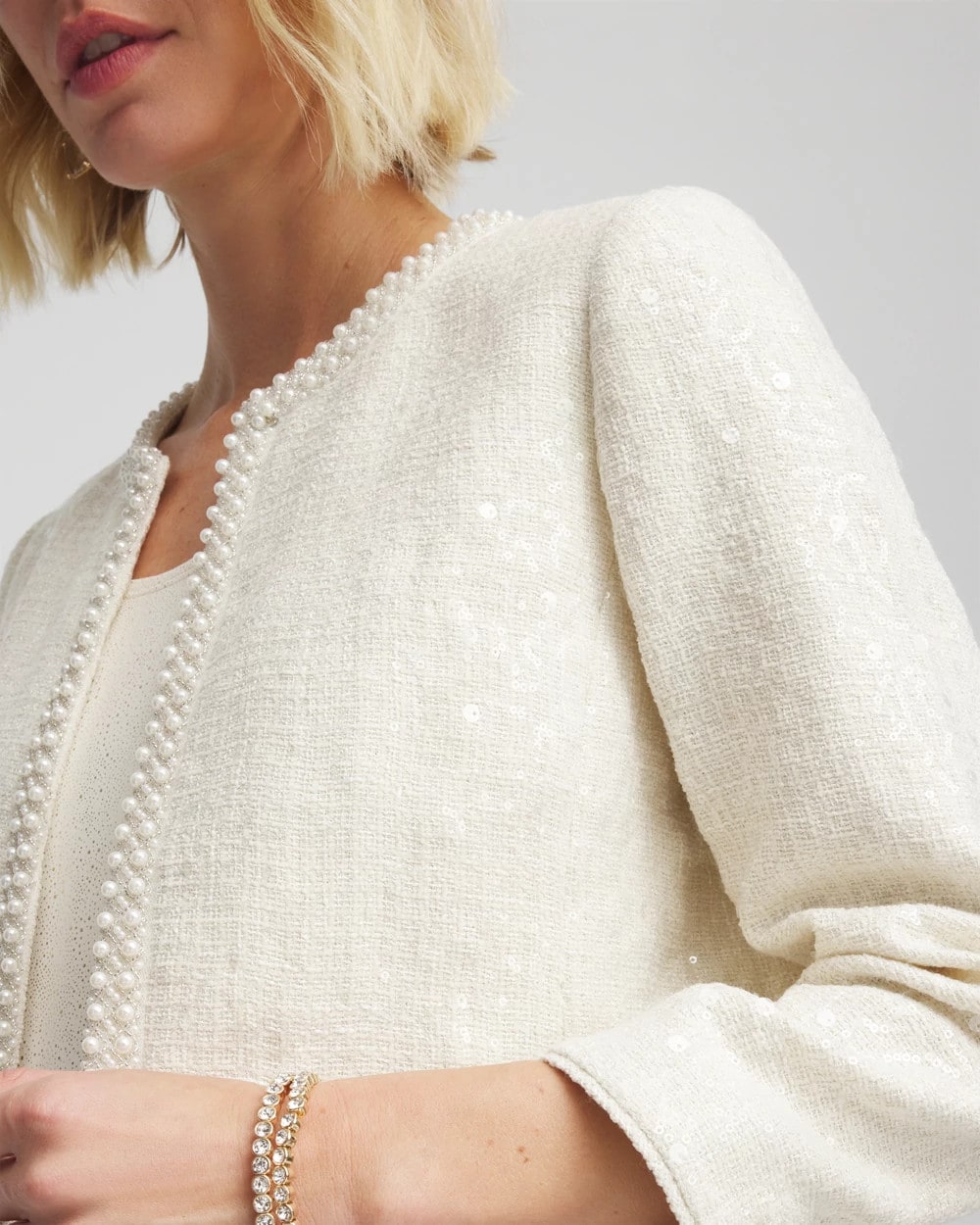 Chico's | Pearl Trim Tweed Jacket/ English Cream
