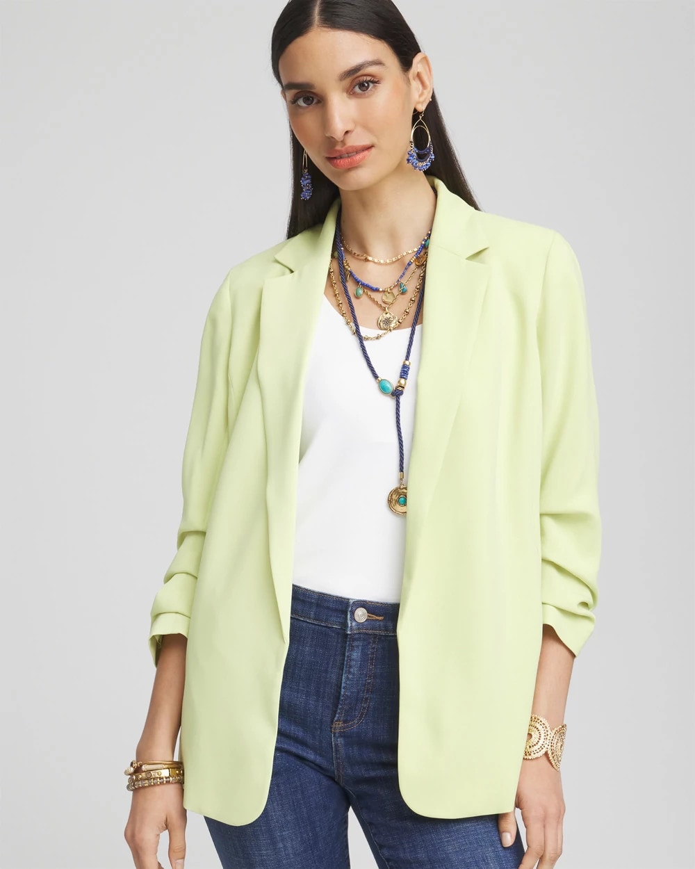 Chico's | Notched-Lapel Ruched Sleeve Blazer/ Frozen Lime