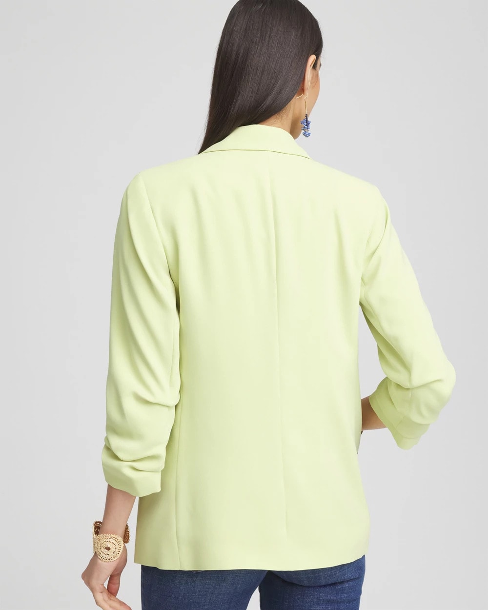 Chico's | Notched-Lapel Ruched Sleeve Blazer/ Frozen Lime