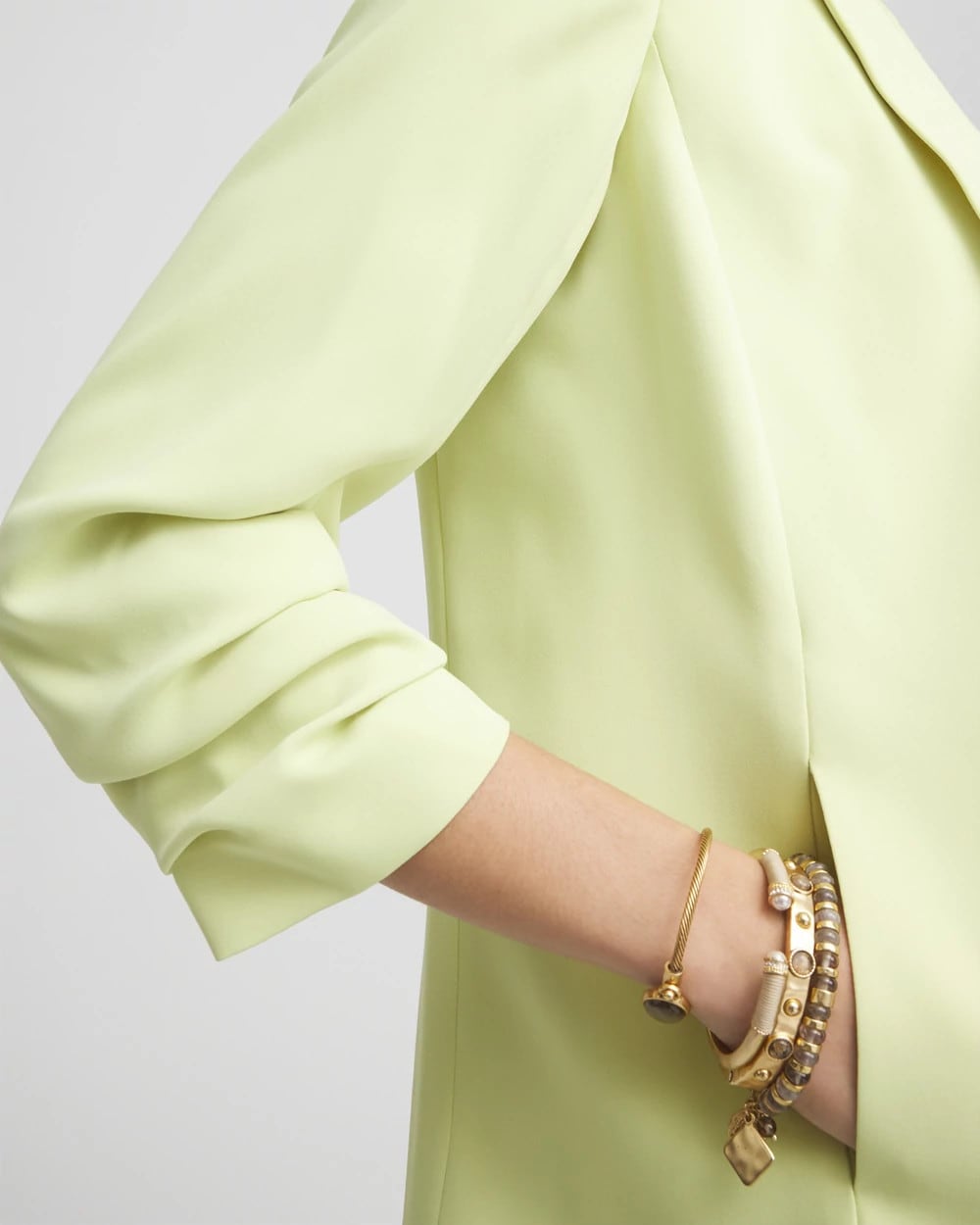 Chico's | Notched-Lapel Ruched Sleeve Blazer/ Frozen Lime