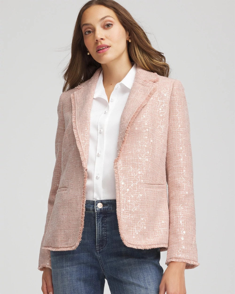 Chico's | Party Tweed Sequins Blazer/ Pink