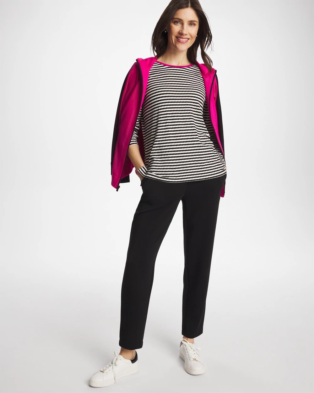 Chico's | Zenergy® Striped Jacquard Contrast Pullover Top/ Europa Pink