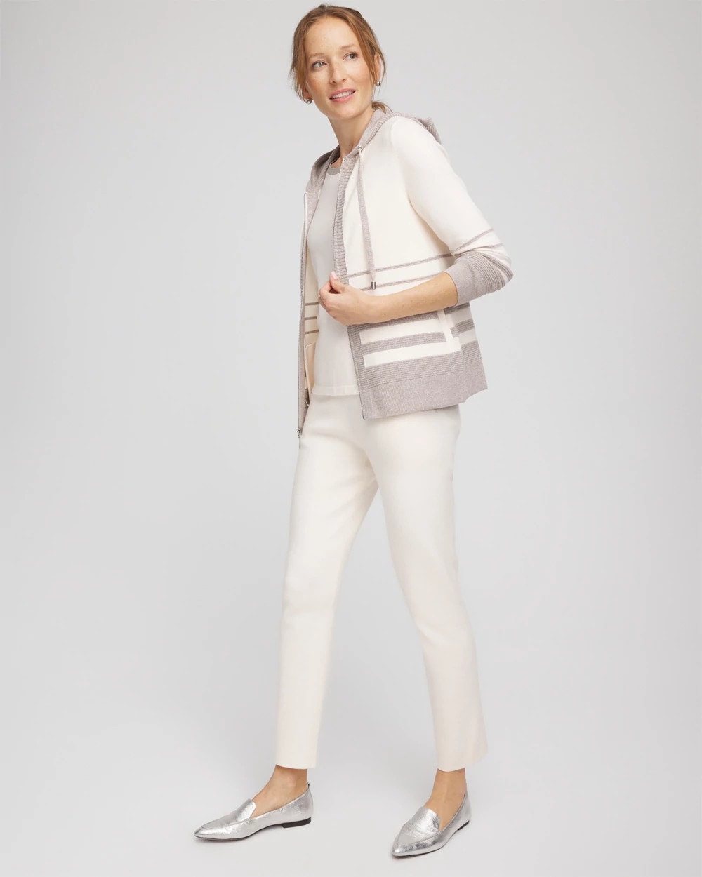 Chico's | Zenergy® Luxe Metallic Striped Sweater/ English Cream