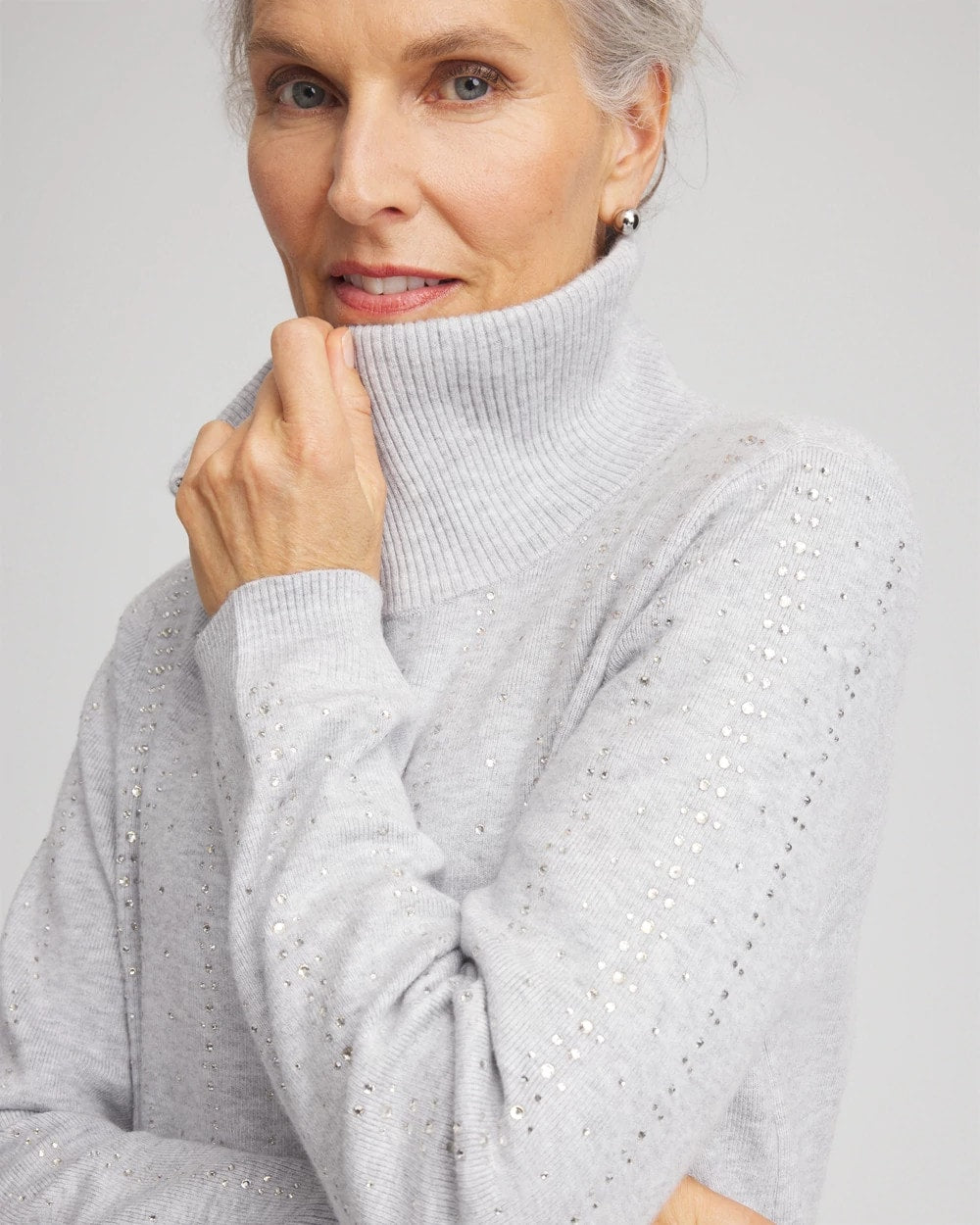 Chico's | Zenergy® Luxe Diamante Zip Cardigan/ Frosted Gray Heather