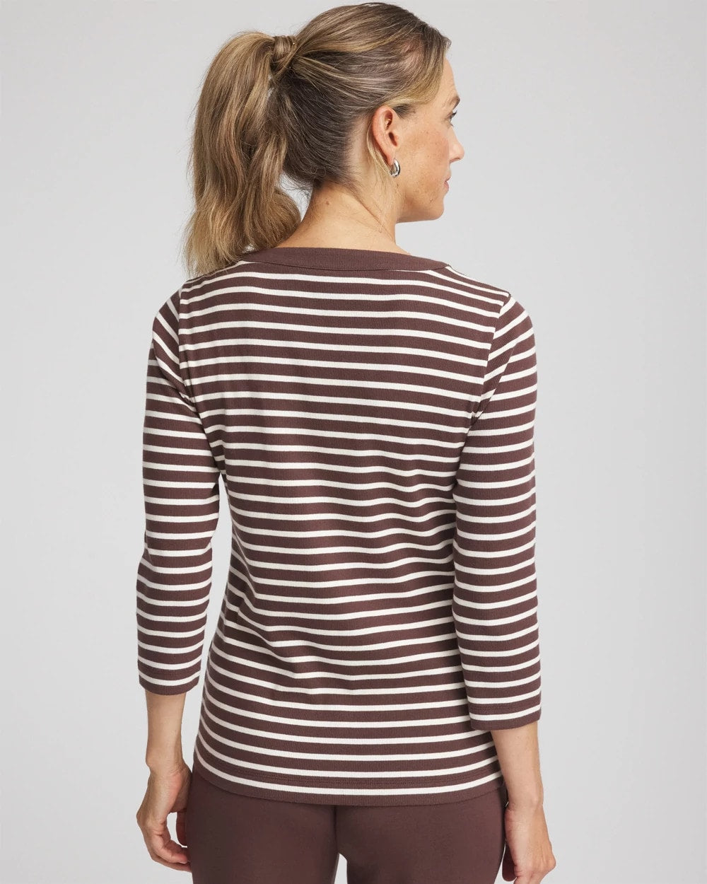 Chico's | Zenergy® Ribbed Striped Henley Tee/ Espresso