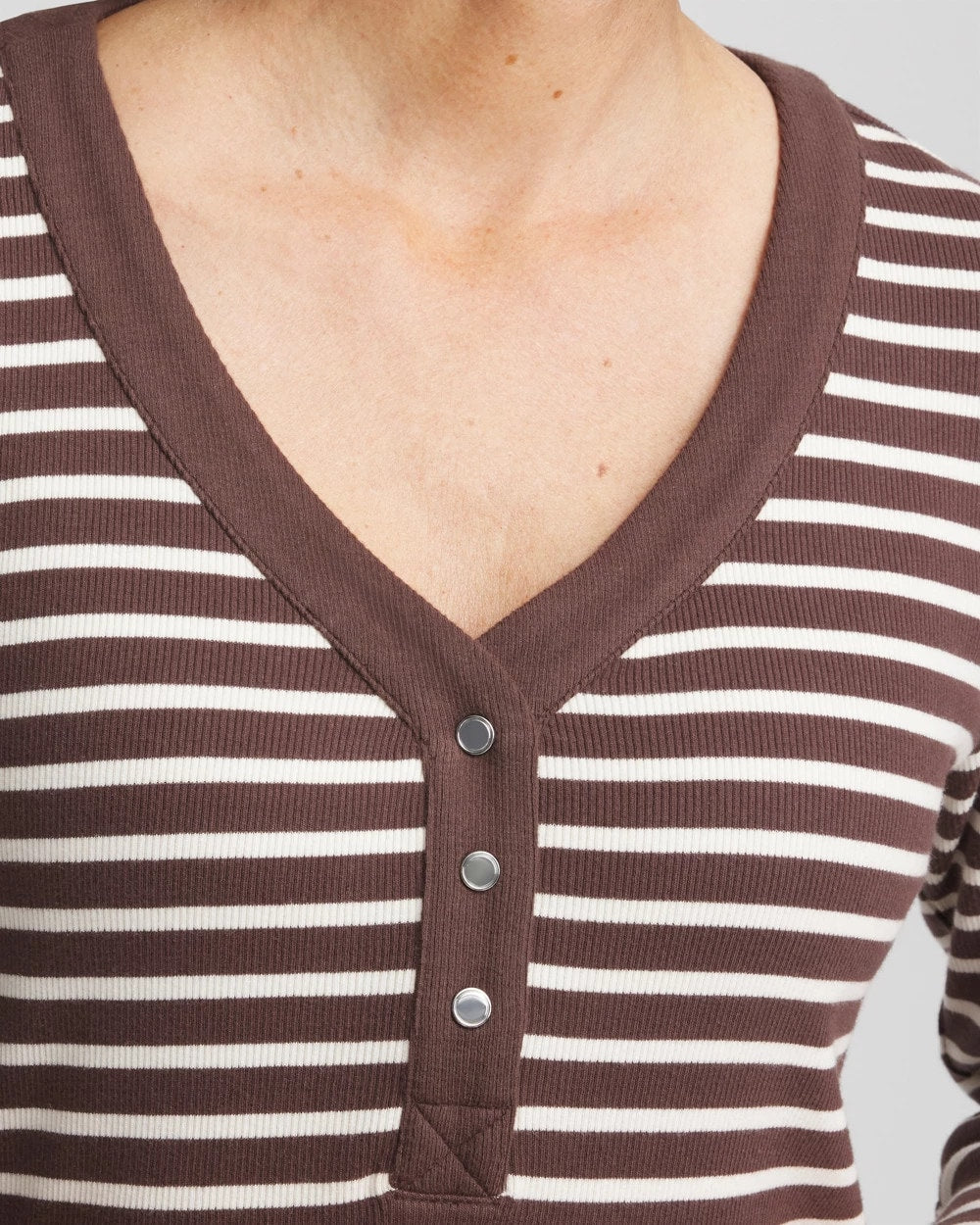 Chico's | Zenergy® Ribbed Striped Henley Tee/ Espresso