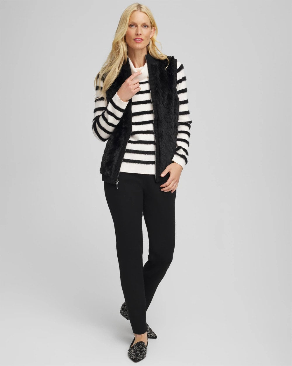 Chico's | Zenergy® Luxe Eyelash Striped Sweater/ Black