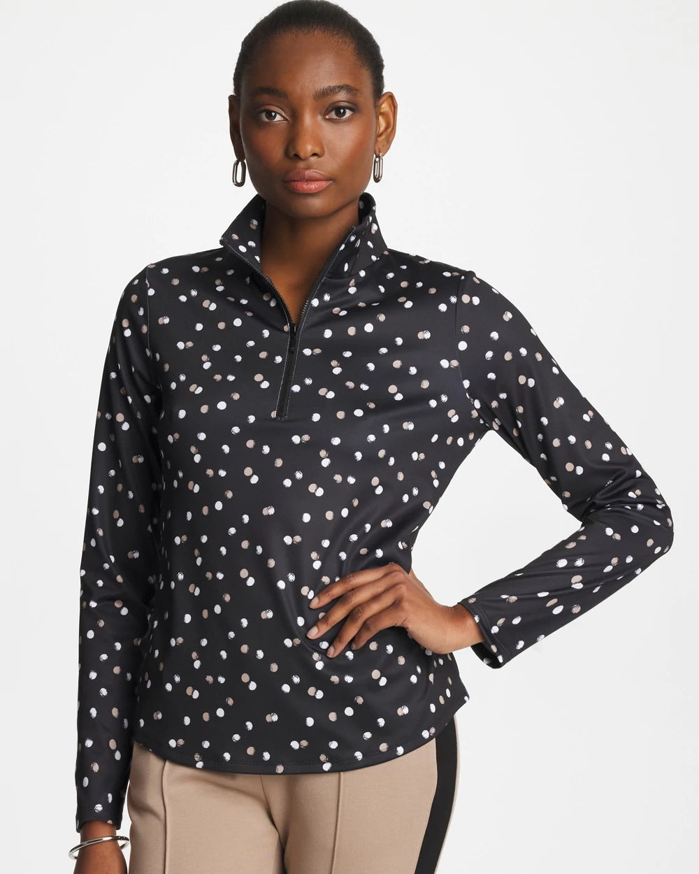 Chico's | Zenergy® UPF Spotted Half Zip/ Studio Taupe