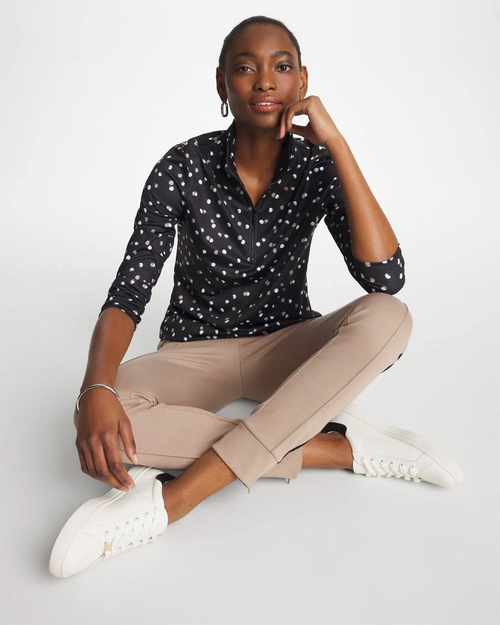Chico's | Zenergy® UPF Spotted Half Zip/ Studio Taupe