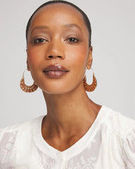 Chico's | Leather Half-Moon Hoop Earrings/ Neutral