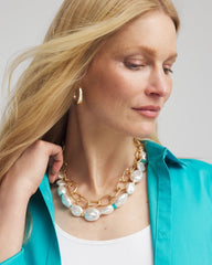 Chico's | Pearlescent Goldtone Collar Necklace/ Pearl