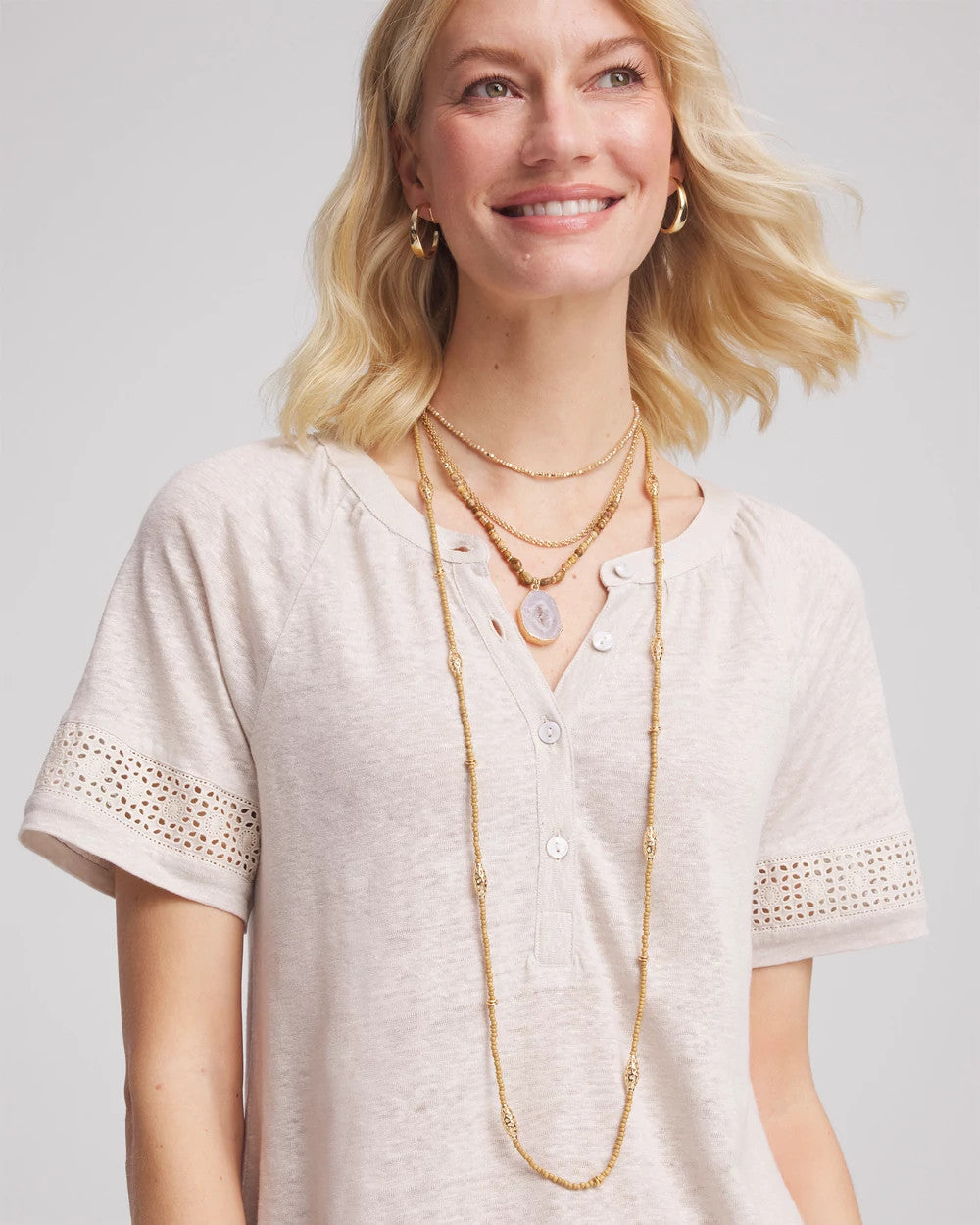 Chico's | Long Goldtone Seed Bead Necklace/ Gold