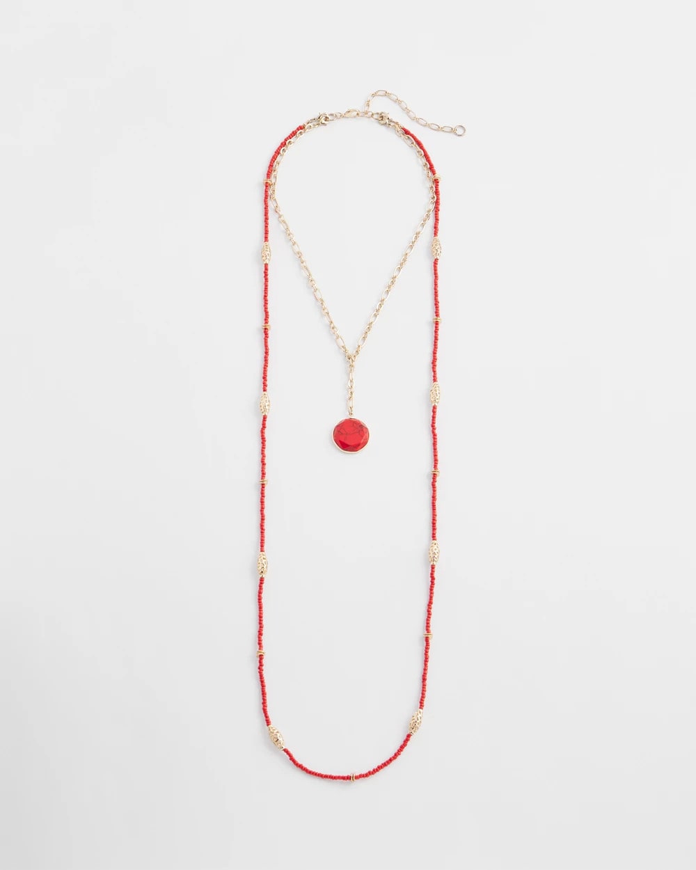 Chico's | Convertible Beaded Pendant Necklace/ Red