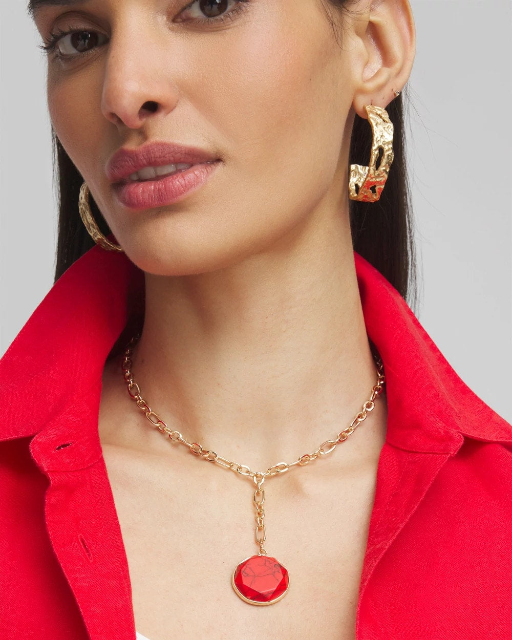 Chico's | Convertible Beaded Pendant Necklace/ Red