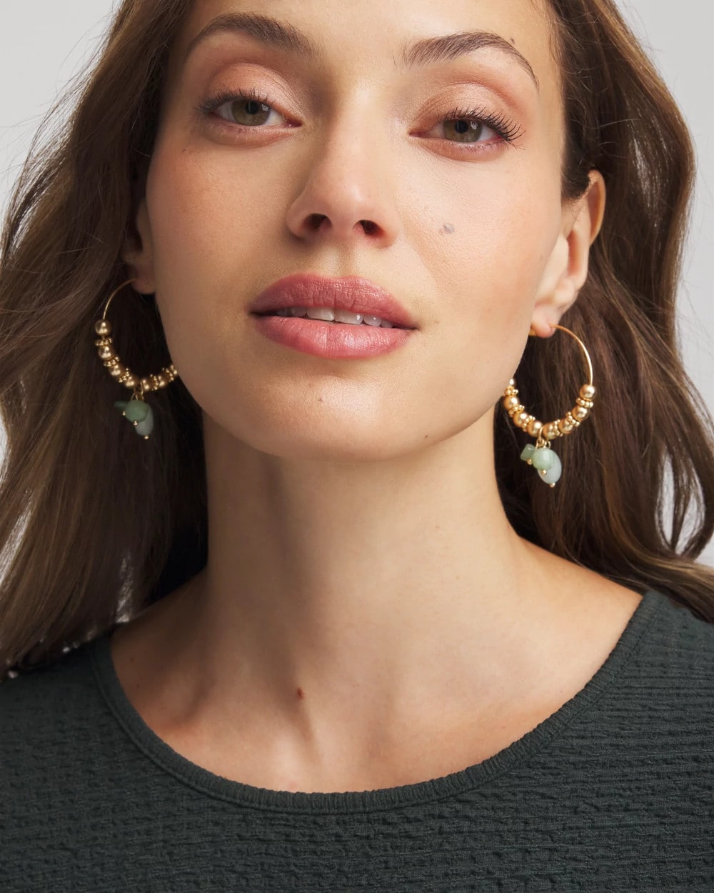 Chico's | No Droop® Gem Beaded Hoop Earrings/ Gold