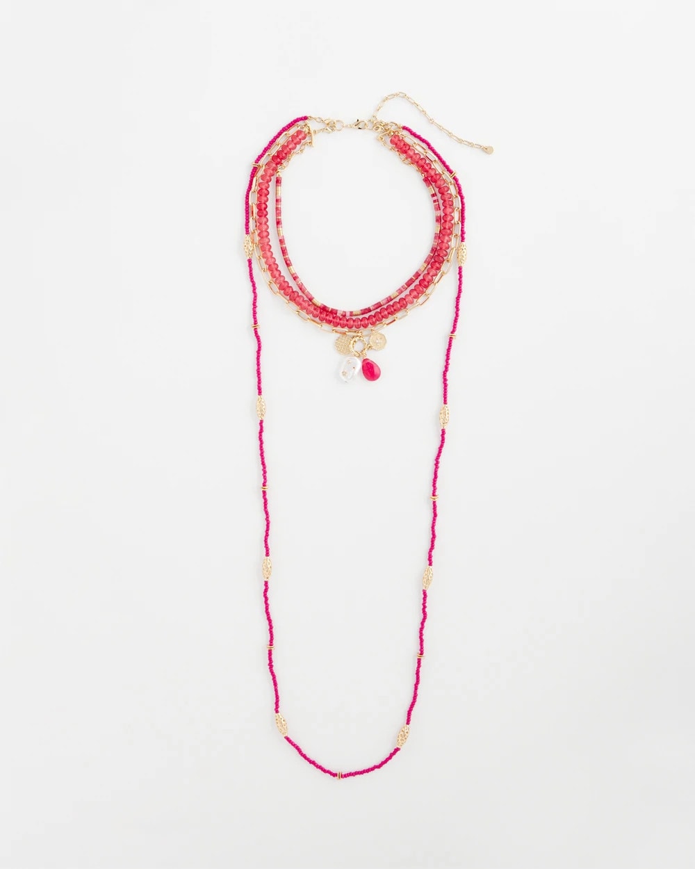 Chico's | Convertible Beaded Pendant Necklace/ Pink
