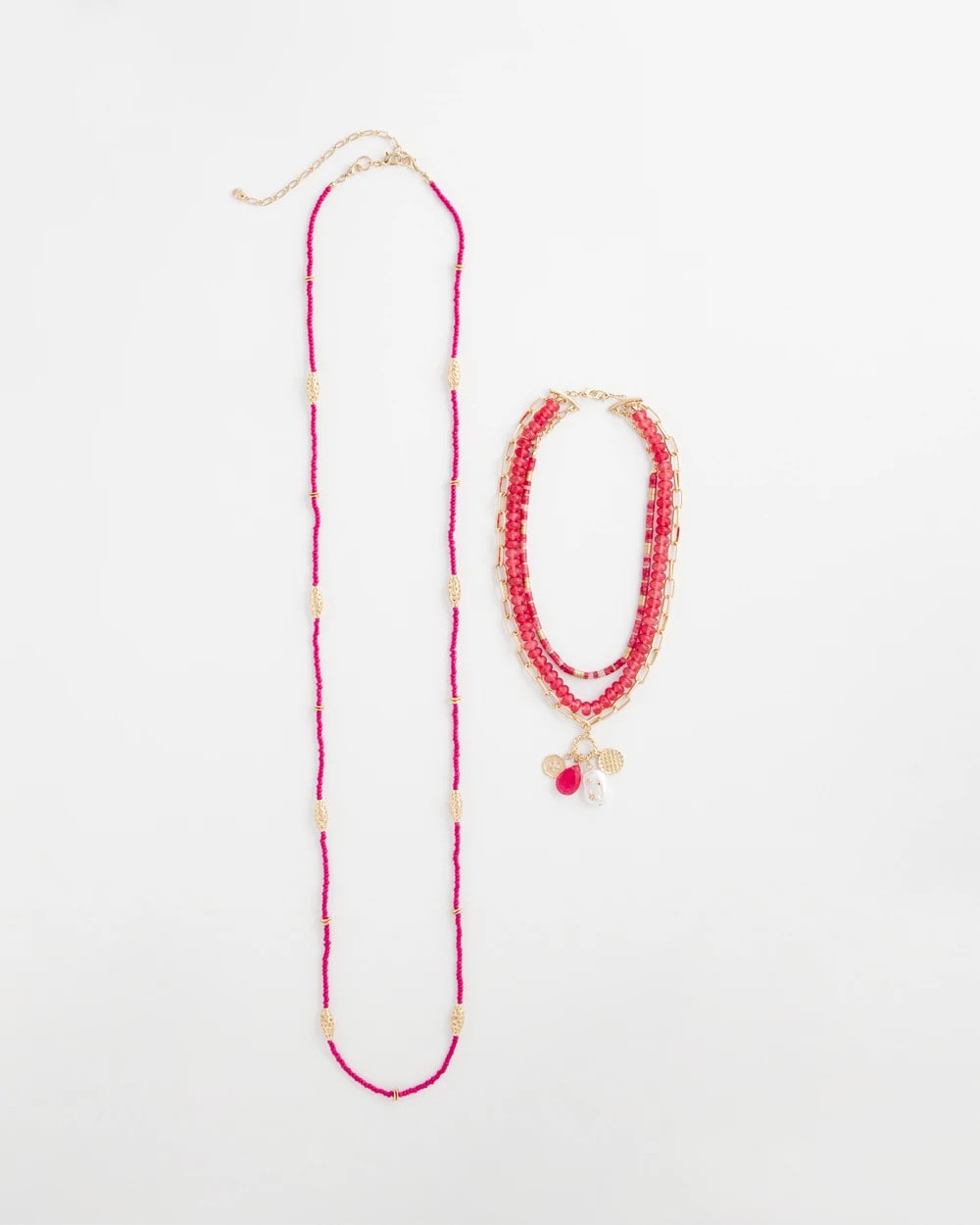 Chico's | Convertible Beaded Pendant Necklace/ Pink