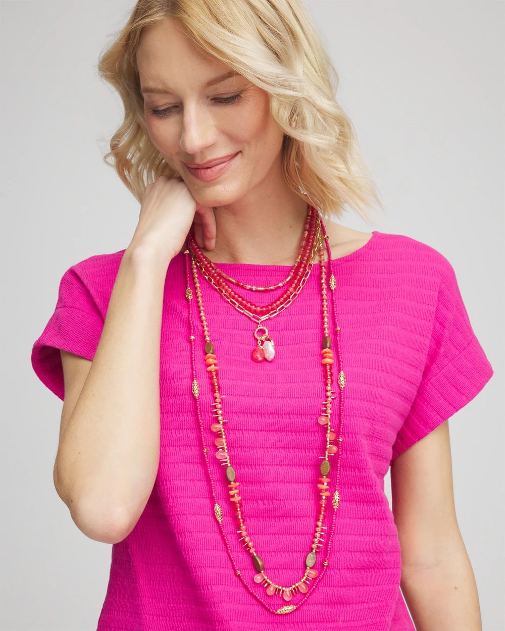 Chico's | Convertible Beaded Pendant Necklace/ Pink