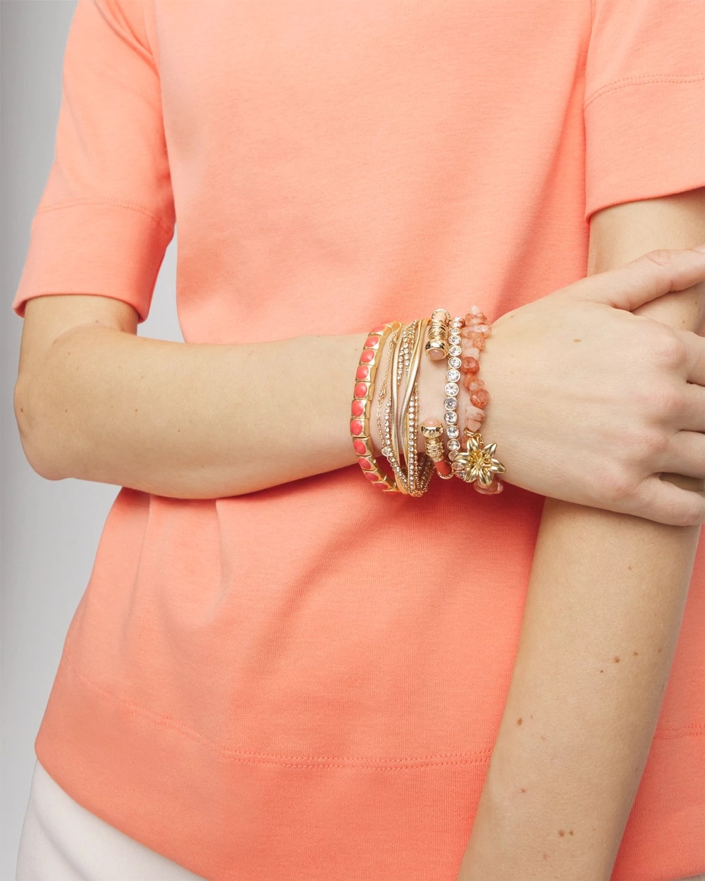 Chico's | Bold Orange Goldtone Stretch Bracelet/ Orange