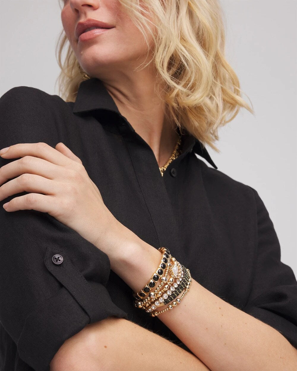 Chico's | Thread Wrapped Cuff Bracelet/ Black/Gold