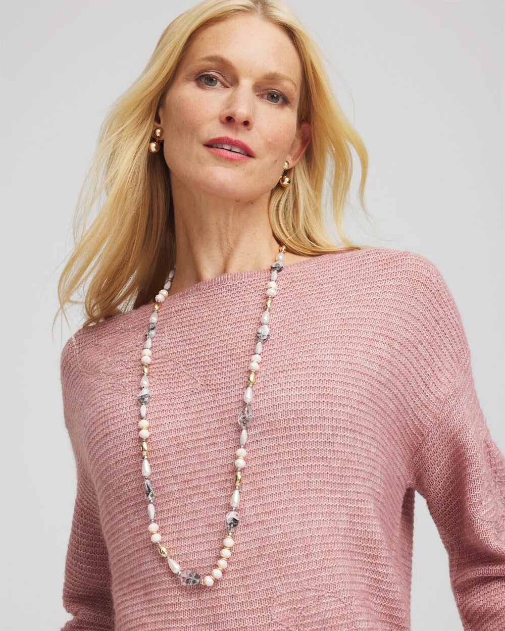Chico's | Pink Art Deco Beaded Necklace/ Pink