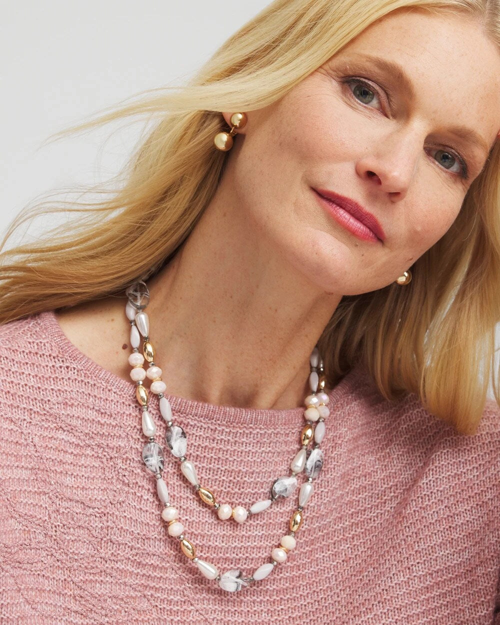 Chico's | Pink Art Deco Beaded Necklace/ Pink