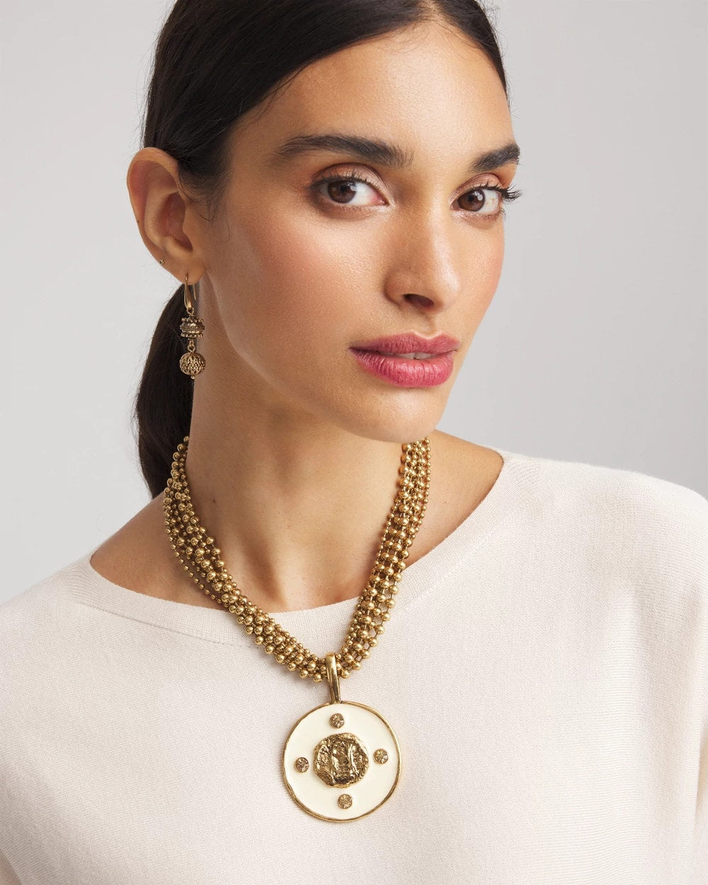 Chico's | White Enamel Pendant Necklace/ White