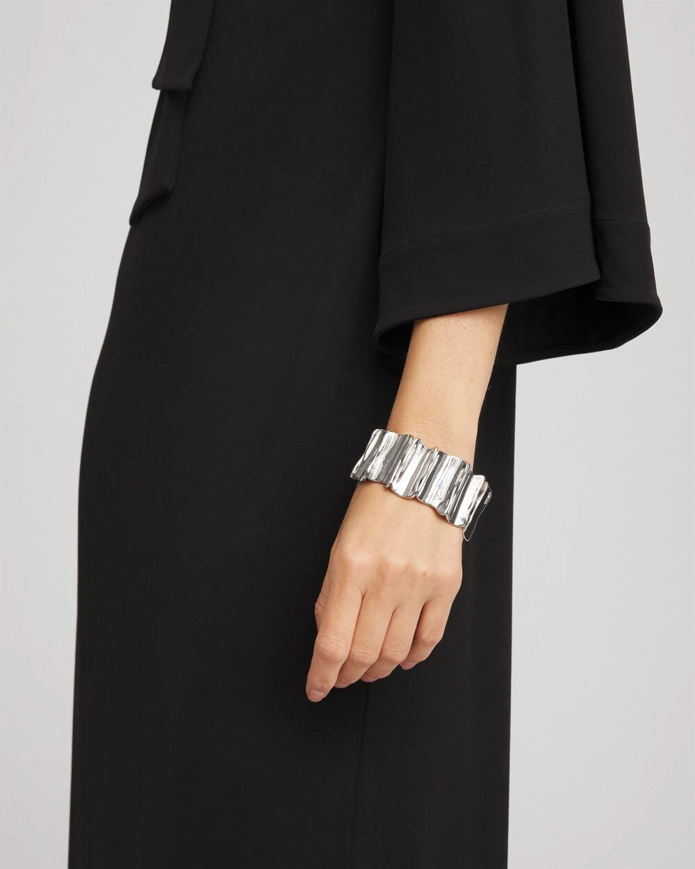 Chico's | Silvertone Wave Stretch Cuff Bracelet/ Silver