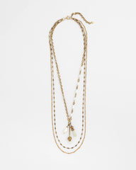 Chico's | Convertible Multi-Strand Jade & Faux Pearl Charm Necklace/ White/Gold