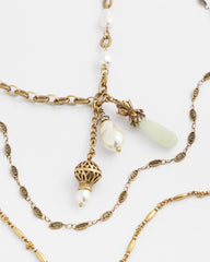Chico's | Convertible Multi-Strand Jade & Faux Pearl Charm Necklace/ White/Gold